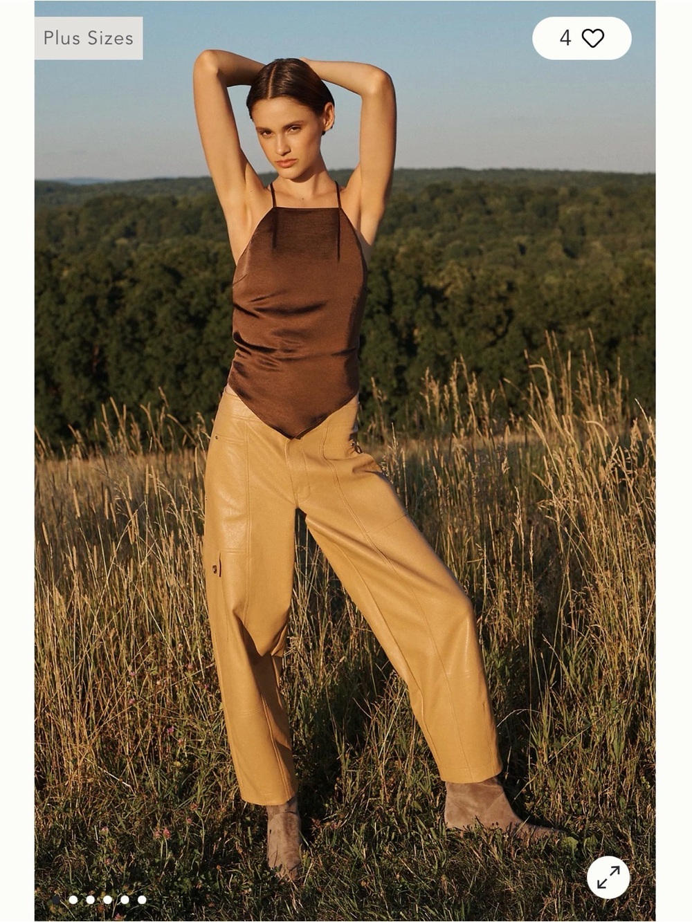Anthropologie Women’s Barrel Leg Faux Leather Cargo Pants in Tan